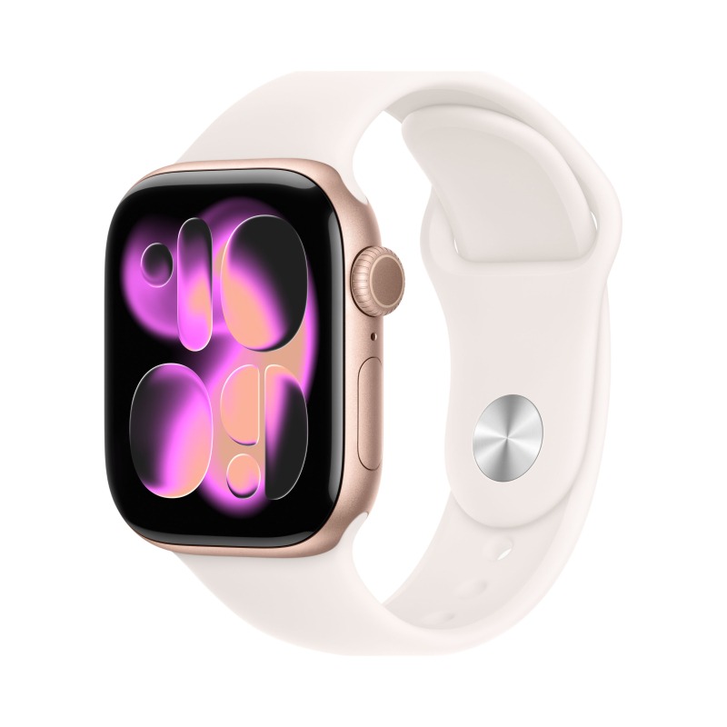 Apple Watch Series 11, 42 мм, корпус из алюминия цвета «Розовое золото», спортивный ремешок, размер S/M