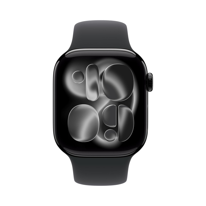 Apple Watch Series 11, 42 мм, корпус из алюминия цвета «Чёрный оникс», спортивный ремешок, размер S/M
